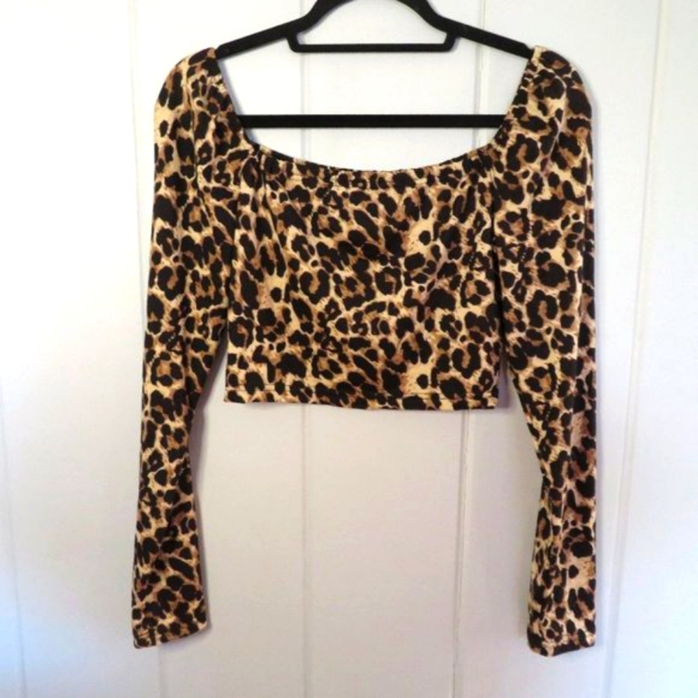 Animal Print Long Sleeve Crop Top Small